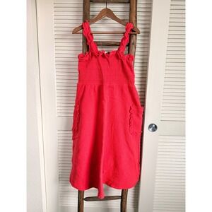 C&C California Smocked Midi Dress Womens XL Red Excellent Cotton Gauze Ruffle